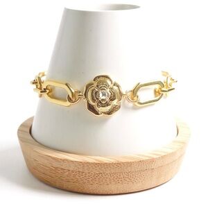Rose Charm Paperclip Bracelet - gold filled